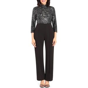 DONNA MORGAN FOR MAGGY Elbow Sleeve Sequin Top Jumpsuit
